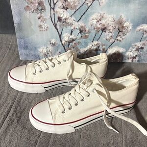 Olivia Miller white Canvas Low-Top Sneakers with Red Stripe